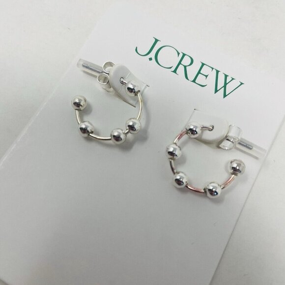 J Crew Womens One Size Dainty Dottie Beaded Hoop Earrings in Silver BL543 FLAW - Picture 2 of 4